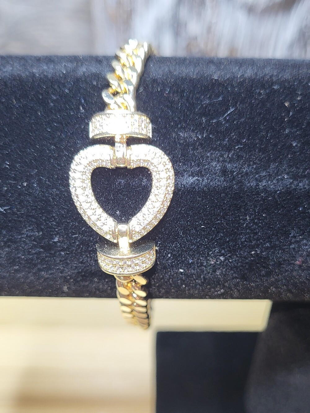 18K Gold Filled Swarovski Heart Pavé Link Bracelet - Women Jewelry